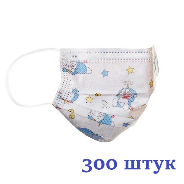 Маски медицинские НЗМ трехслойные не стерильные Котик с мельтблауном Украина высокое качество 300 шт - изображение 1