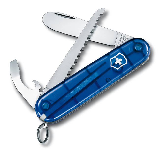 Складной нож Victorinox MY FIRST 84мм/2сл/9функ/син.прозр /пила + цепоч. 4.1815 + шнур. 4.1879 Vx02373.T2 - зображення 1