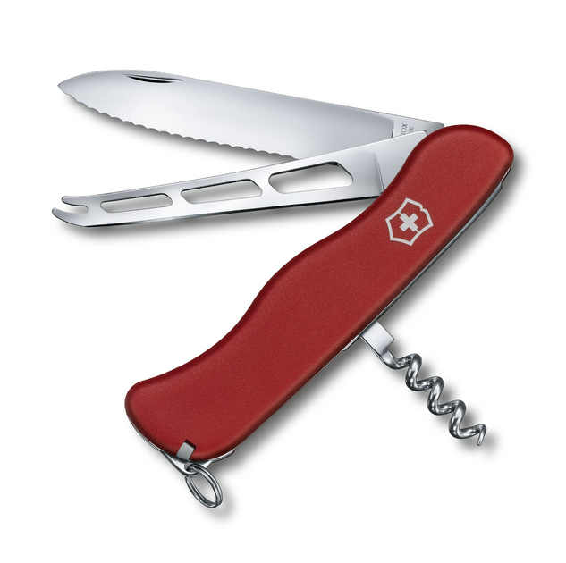 Складной нож Victorinox CHEESE KNIFE 111мм/6функ/крас.мат /lock2/волн/штоп/сыр Vx08833.W - изображение 1