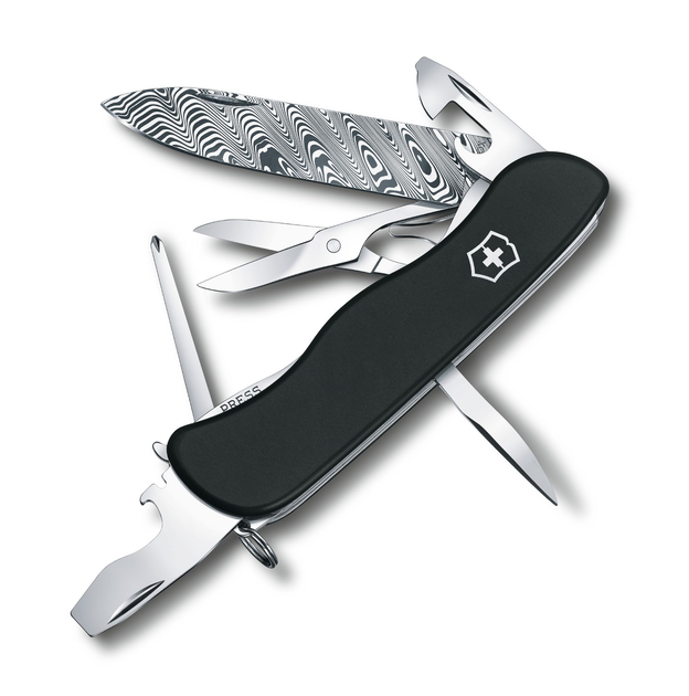 Складной нож Victorinox OUTRIDER Damast 111мм/14функ/черн.мат /lock2/ножн/отверт (Lim.Ed. 5000шт) Vx08501.J17 - зображення 1
