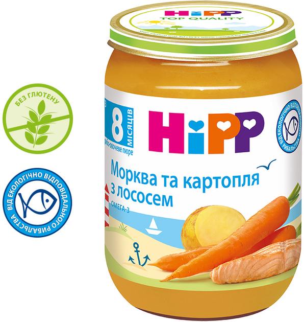 Упаковка рибно-овочевого пюре HiPP Морква та картопля з лососем з 8 місяців 190 г х 6 шт. (9062300428695) - зображення 4