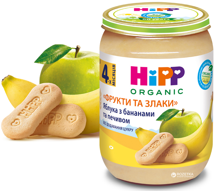 Упаковка пюре HiPP органічного Яблука з бананами та печивом Фрукти і злаки з 4 місяців 190 г х 6 шт (9062300432432) - зображення 3