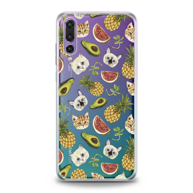 Чехол силиконовый для Huawei (Коты и цитрусы) Honor Note 10 хуавей ...