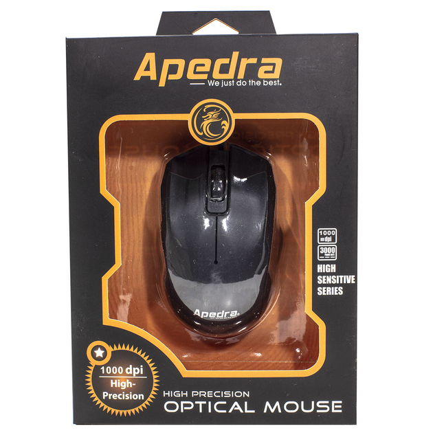 Мышь Apedra M4 Black проводная юсб оптическая 1000 DPI 3 кнопки для работы (SKU_3221-9341) - изображение 8