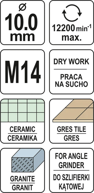 Wiertło koronowe diamentowe do gresu i ceramiki YATO 10 mm — M14 YT-60443 (5906083048180) - obraz 4