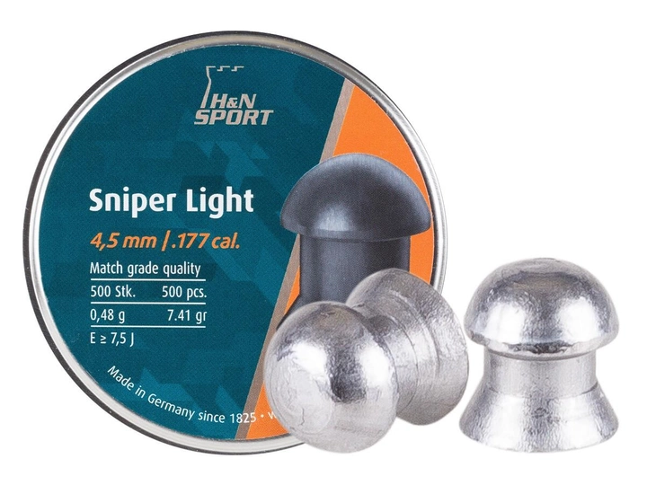 Пули пневматические (для воздушки) 4,5мм 0,49г (500шт) H&N Sniper Light. 14530242 - изображение 1