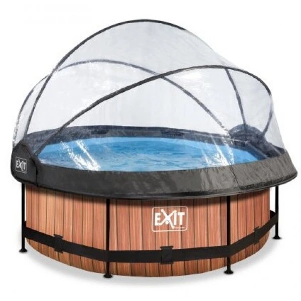 Бассейн каркасный Exit Toys EXIT 244 х 76 см / 2780 л Коричневый с отделкой под дерево круглый с куполом + насос 20 Вт - изображение 2