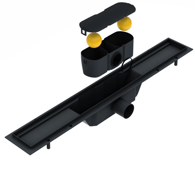 Трап горизонтальный VOLLE 9000.200604 600 мм с решёткой \"линия\" черный ...