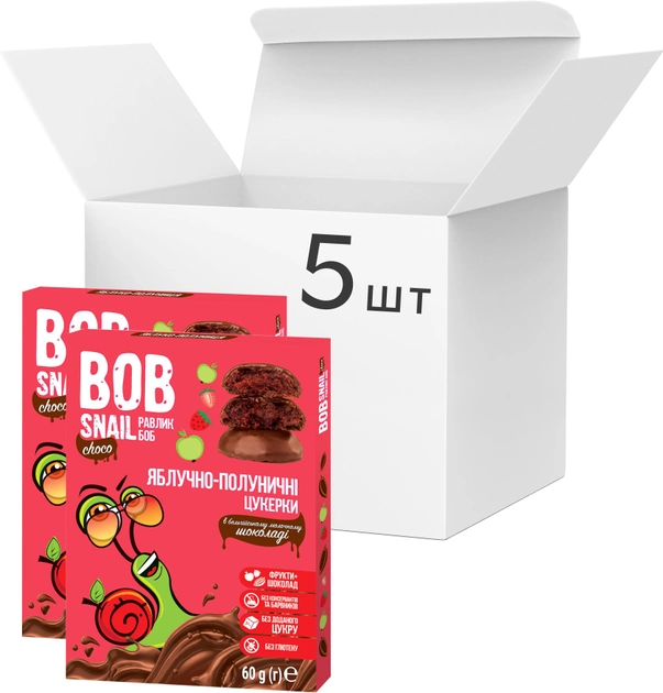 Упаковка конфет Bob Snail натуральных Яблочно-клубничных в молочном шоколаде 60 г х 5 шт (2000000004693) 