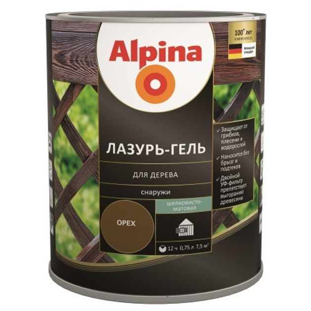 Лазурь для дерева Alpina lasur-gel шелк.-мат (10 л) Тик – фото, отзывы ...