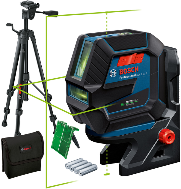 Комбінований лазер Bosch GCL 2-50 G + поворотне кріплення RM 10 + будівельний штатив BT 150 (0601066M01) - зображення 1