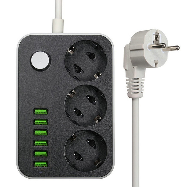 Сетевой удлинитель LDNIO SE3631 (3-220V / 6-USB) Белый 1.6 м с LED ...