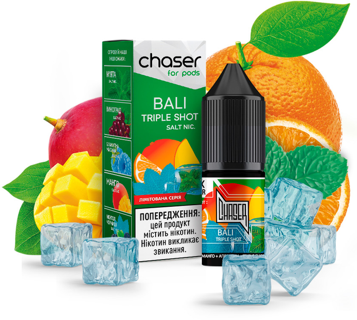 Рідина для POD-систем Chaser For Pods Salt Bali Triple Shot 50 мг 10 мл (Манго + Маракуя + Апельсин) (CS-BTS-50) - зображення 1