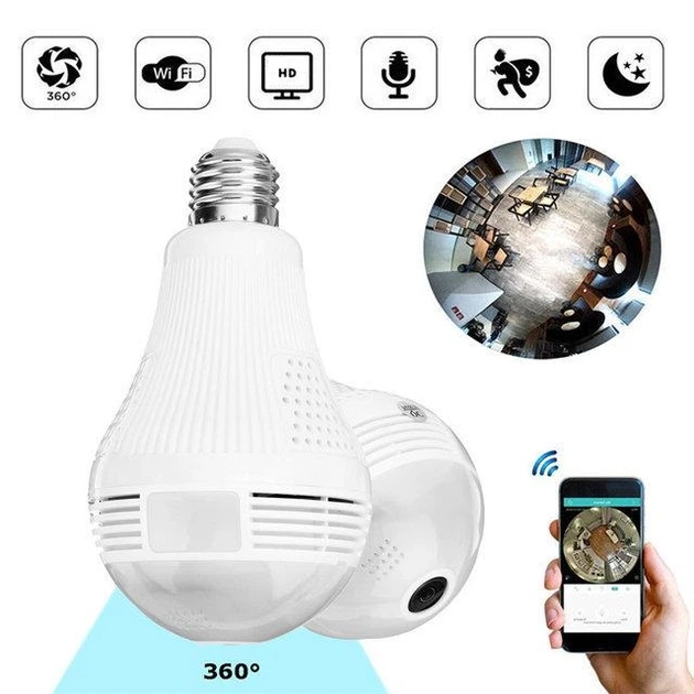 IP скрытая беспроводная WiFi камера-лампочка видеонаблюдения панорамная OLM Panoramic Camera Original 360 градусов рыбий глаз видеоняня HD 960p - изображение 5