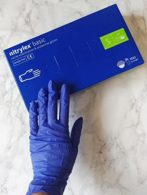 Перчатки нитриловые Mercator Medical Nitrylex basic голубые синие одноразовые смотровые размер S - изображение 1