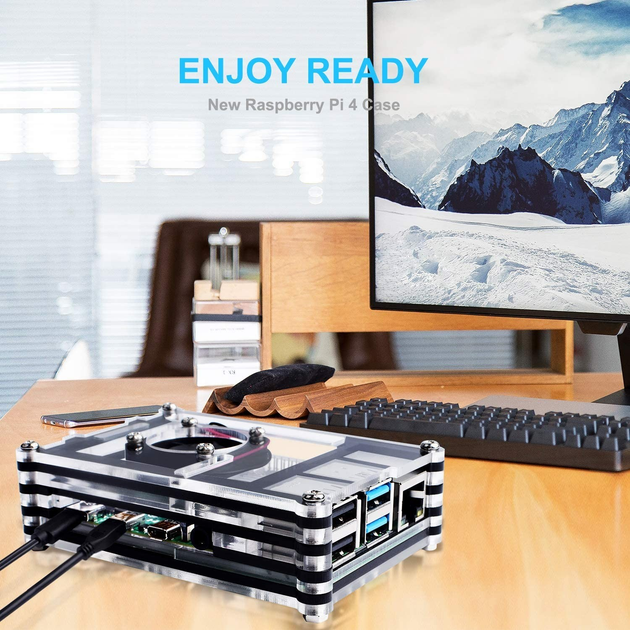 Корпус акриловый Bruphny для Raspberry Pi 4 Model B с вентилятором с радиаторами - изображение 7