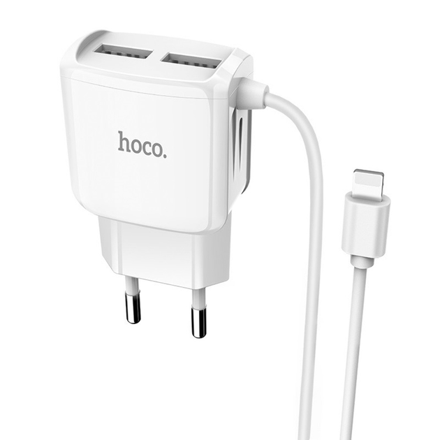 Мережевий зарядний пристрій Hoco C59A 2 USB 2.4A Lightning білий - зображення 1