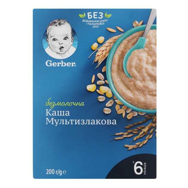 GERBER каша Суха безмолочна вівсяна з пшеницю 6міс 200 г / 6461 (bc-343566) - зображення 1