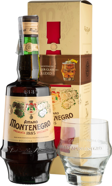 Биттер Gruppo Montenegro Amaro + бокал в подарочной упаковке 0.75 л 23% (8000330012492_8000330012317) - изображение 1