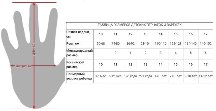 Таблица размеров перчаток