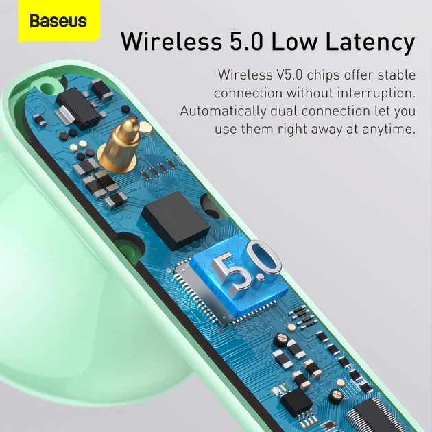 Беспроводные Bluetooth наушники Baseus Encok AirNora TWS W2 Салатовый - Фото 11 Беспроводные Bluetooth наушники Baseus Encok AirNora TWS W2 Салатовый - изображение 11