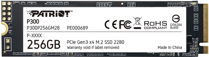 SSD диск Patriot P300 256GB M.2 2280 NVMe PCIe 3.0 x4 3D NAND TLC (P300P256GM28) - зображення 1