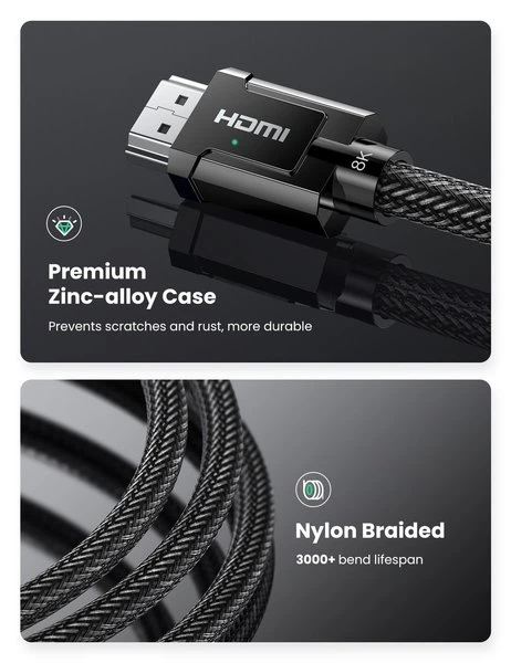 Кабель Ugreen HD135 8K HDMI м / м Round Cable with Braided 2 м Gray (6957303873210) - зображення 5