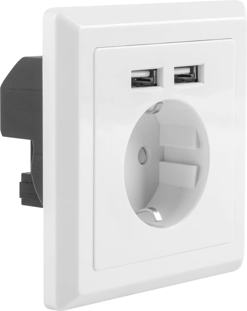 Розетка Lanberg Schuko Socket 2 USB Port 2.1A Біла (AC-WS01-USB2-F) - зображення 3