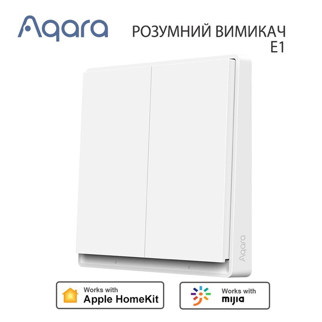 Вимикач 2-клавіші Aqara E1 без нульової лінії Wall Switch EU Zigbee 3.0 ...