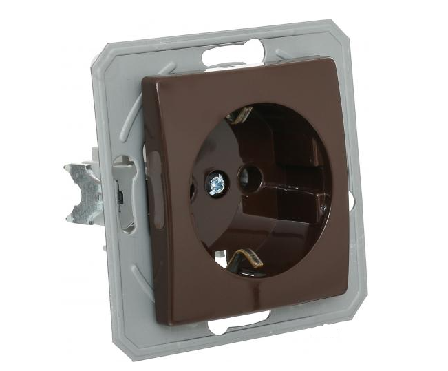 Розетка одинарна з заземленням 2P+Z TEM EKONOMIK 16A 250V шоколад - Фото 2 Розетка одинарна з заземленням 2P+Z TEM EKONOMIK 16A 250V шоколад - зображення 2