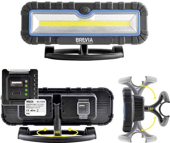 Профессиональная инспекционная лампа Brevia LED 10W COB 1000lm 4000mAh ...