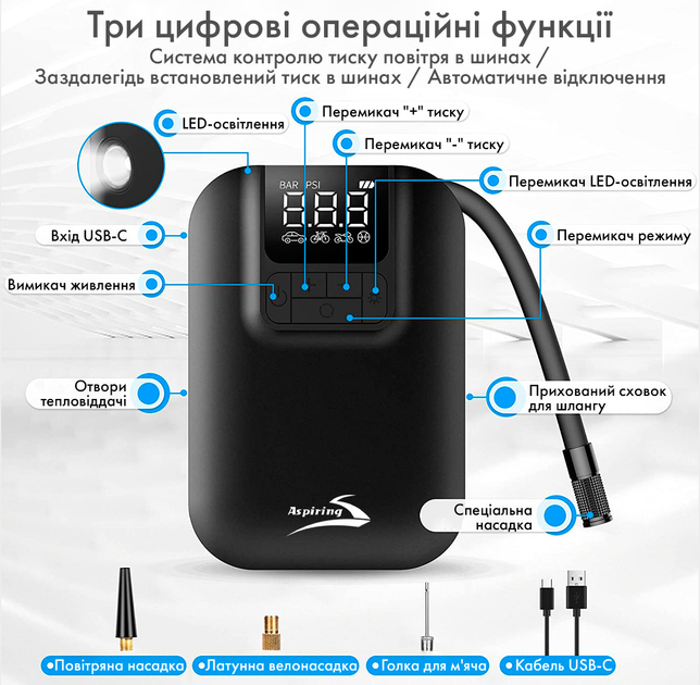 Портативний автокомпресор Aspiring Storm 1 (86ASNA21PG) - зображення 5
