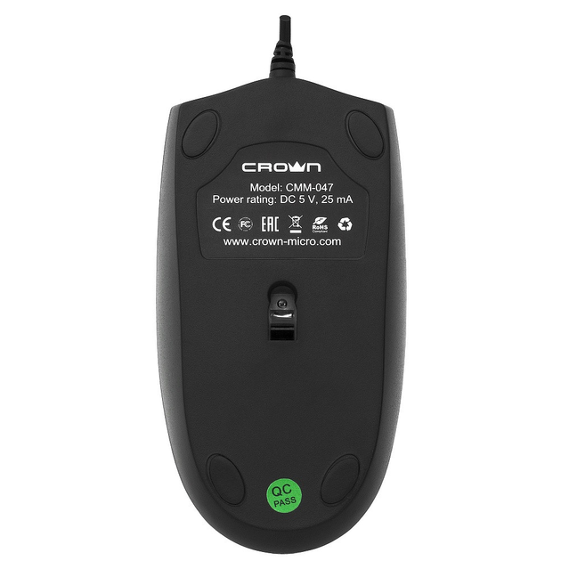 Проводная мышка с тихим кликом кнопки CROWN CMM-047 black USB - изображение 3