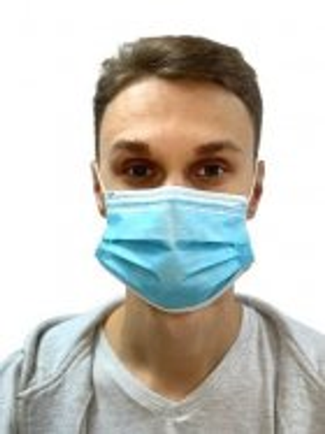 Маска медицинская голубая защитная трехслойная одноразовая с прослойкой мельтблаун (50 шт) - изображение 2
