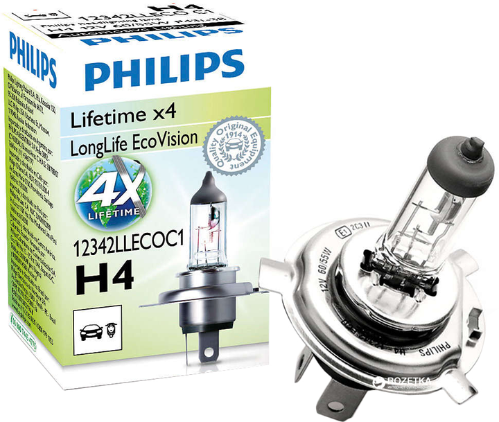 Lámpara H4 LongLife EcoVision PHILIPS 12342LLECOB1