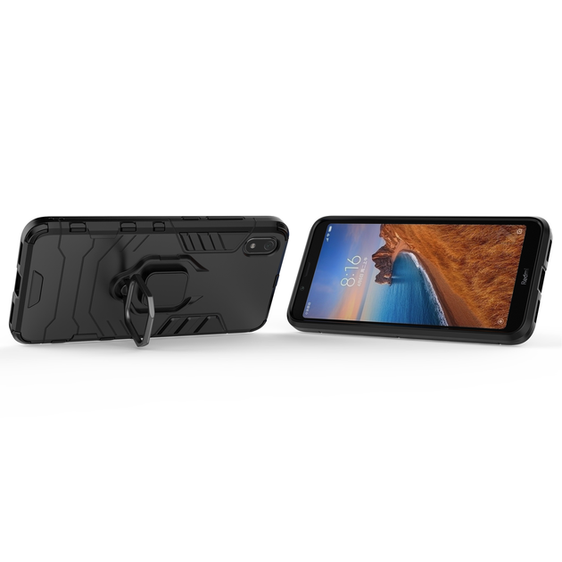 Чохол Ring case для Xiaomi Redmi 7A броньований бампер з кільцем чорний - Фото 5 Чохол Ring case для Xiaomi Redmi 7A броньований бампер з кільцем чорний - зображення 5