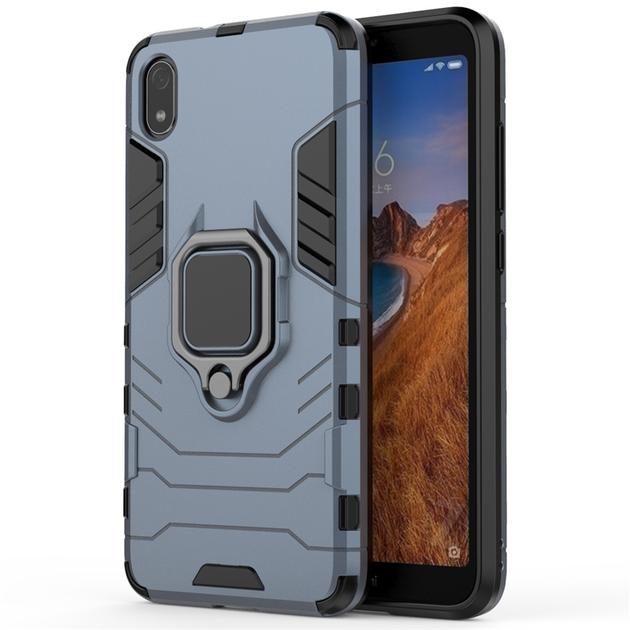 Чохол Ring case для Xiaomi Redmi 7A броньований бампер з кільцем темно-синій - зображення 2