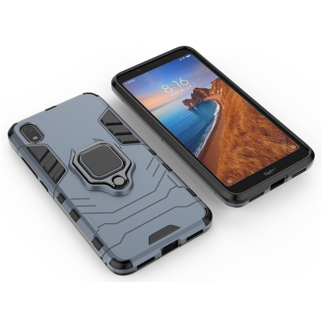 Чохол Ring case для Xiaomi Redmi 7A броньований бампер з кільцем темно-синій - зображення 3