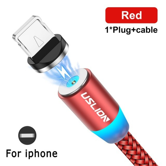 Магнитный кабель USB 1м + магнитная головка iOS для зарядки iPhone Red ...