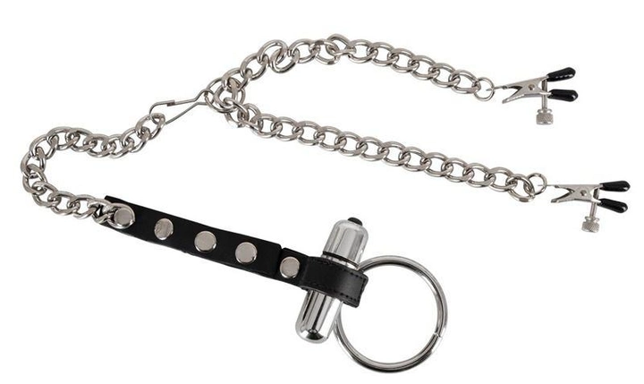 Эрекционное кольцо с вибропулей и зажимы для сосков Chained Nipple Clamps Cock Ring Vibe (18540000000000000) - изображение 2