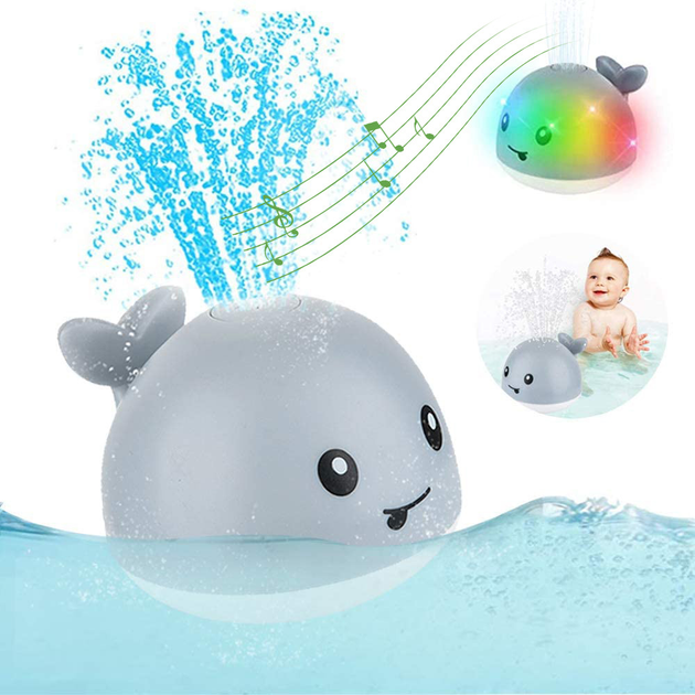 Игрушка для ванной Qinye Toys Кит спрей светящийся с фонтаном Серый - изображение 3