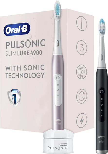 Zestaw szczoteczek elektrycznych Oral-B Pulsonic Slim Luxe 4900 Czarno-różowy - obraz 2