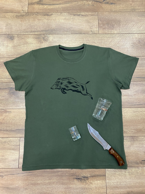 Мужская футболка принт Кабанчик XL темный хаки - изображение 2