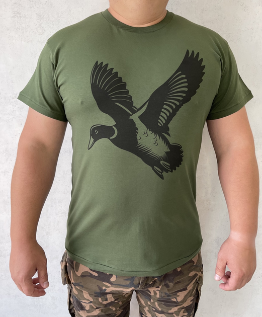 Чоловіча футболка принт Дика качка L темний хакі - зображення 1