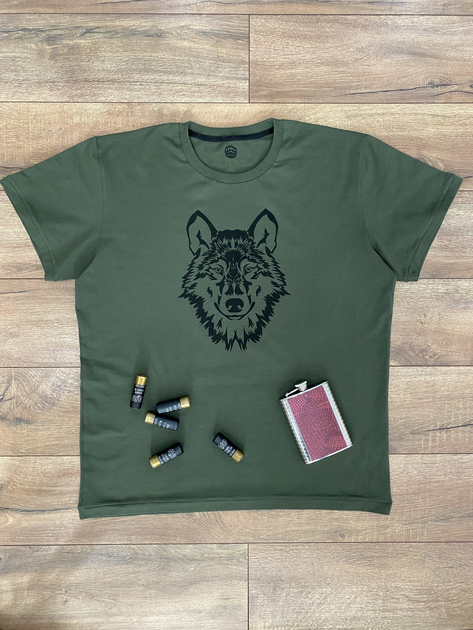 Мужская футболка принт Волк XXL темный хаки - изображение 2