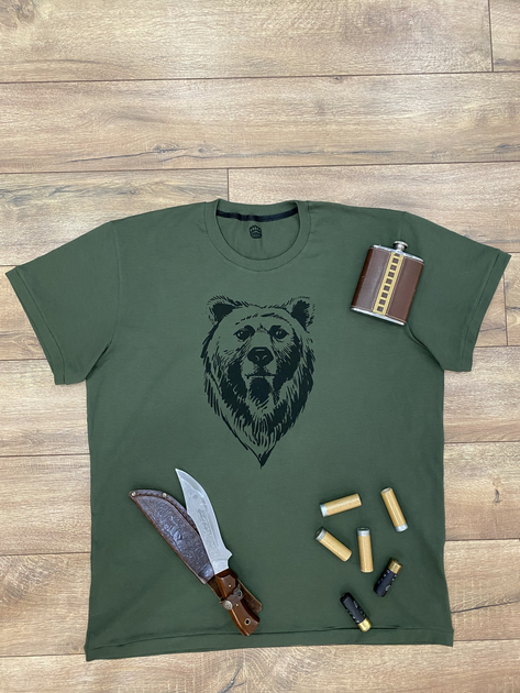 Чоловіча футболка для мисливців принт Непохитний ведмідь XL темний хакі - зображення 2