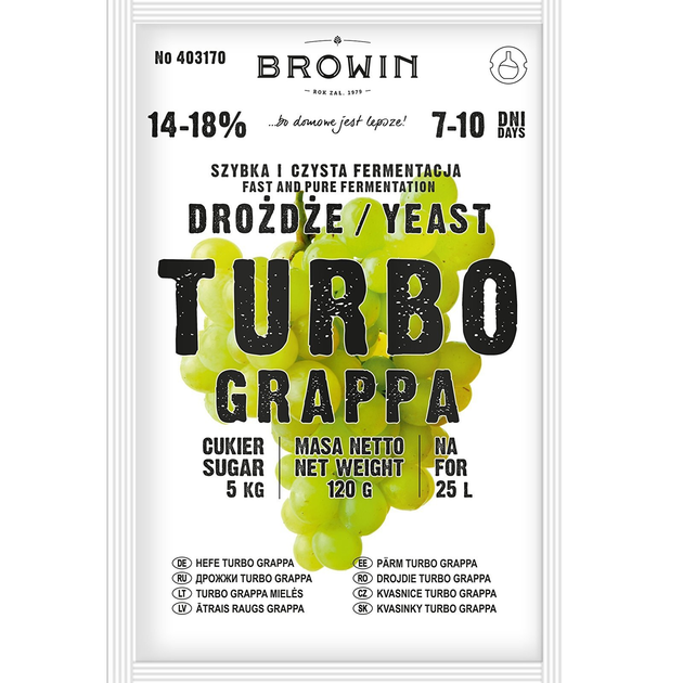 Дрожжи Browin Turbo Grappa для фруктовых и ягодных браг, 120г – фото ...