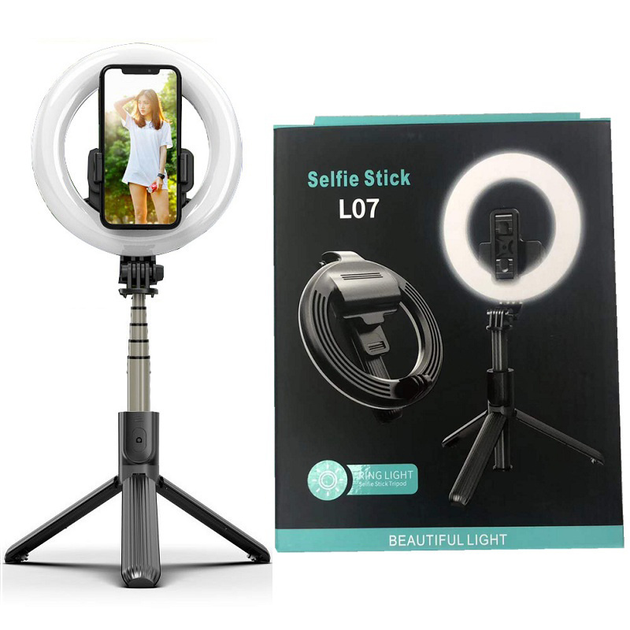 Штатив монопод (тренога) Bluetooth Selfie Stick L07 с кольцевой лампой 16см для телефона - Фото 3 Штатив монопод (тренога) Bluetooth Selfie Stick L07 с кольцевой лампой 16см для телефона - изображение 3