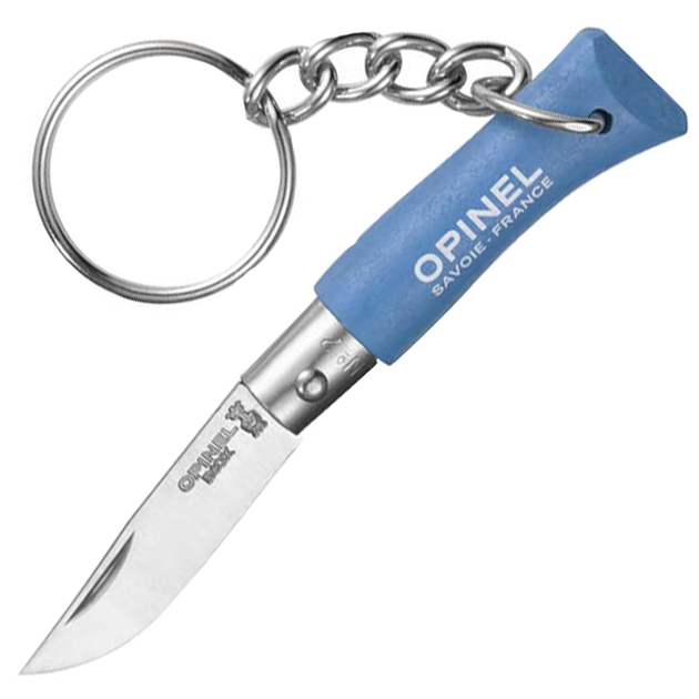 2 в 1 ніж складаний + Opinel брелок Keychain №2 Inox (довжина: 80мм лезо: 35мм) блакитний - зображення 1