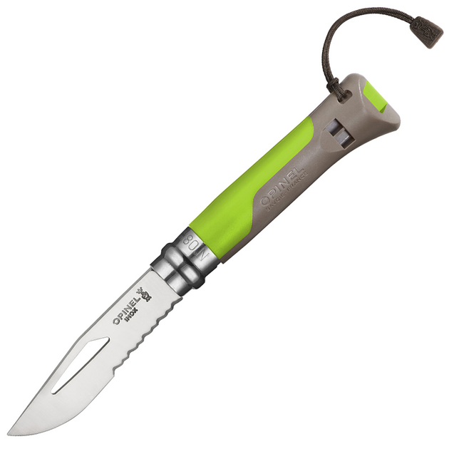 Нож складной Opinel №8 Outdoor полусеррейтор (длина: 190мм, лезвие: 85мм), зеленый/коричневый - изображение 1